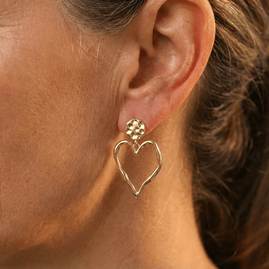 Elegant Gold Plated Open Heart Drop Earrings
