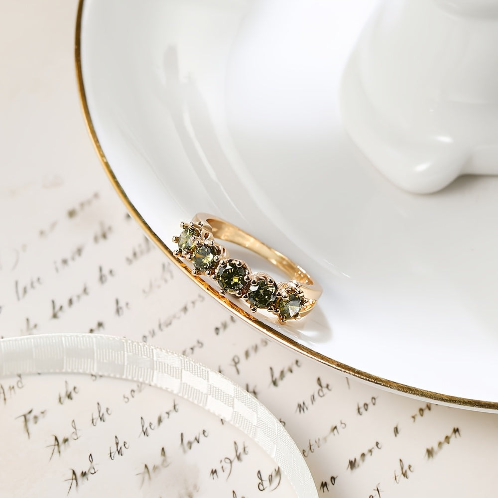 Vintage Style Olive Green Cubic Zirconia Ring
