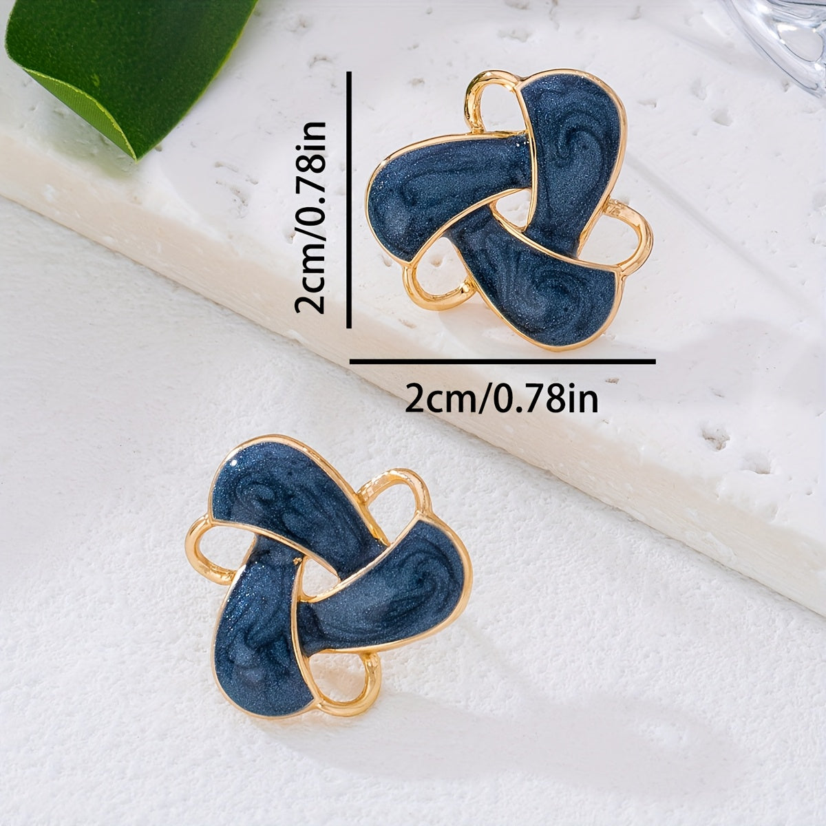 Navy Enamel Knot Stud Earrings with Gold Accents