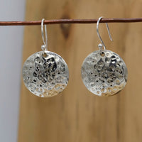 Round Shape Hammered Zinc Alloy Disc Drop Earrings