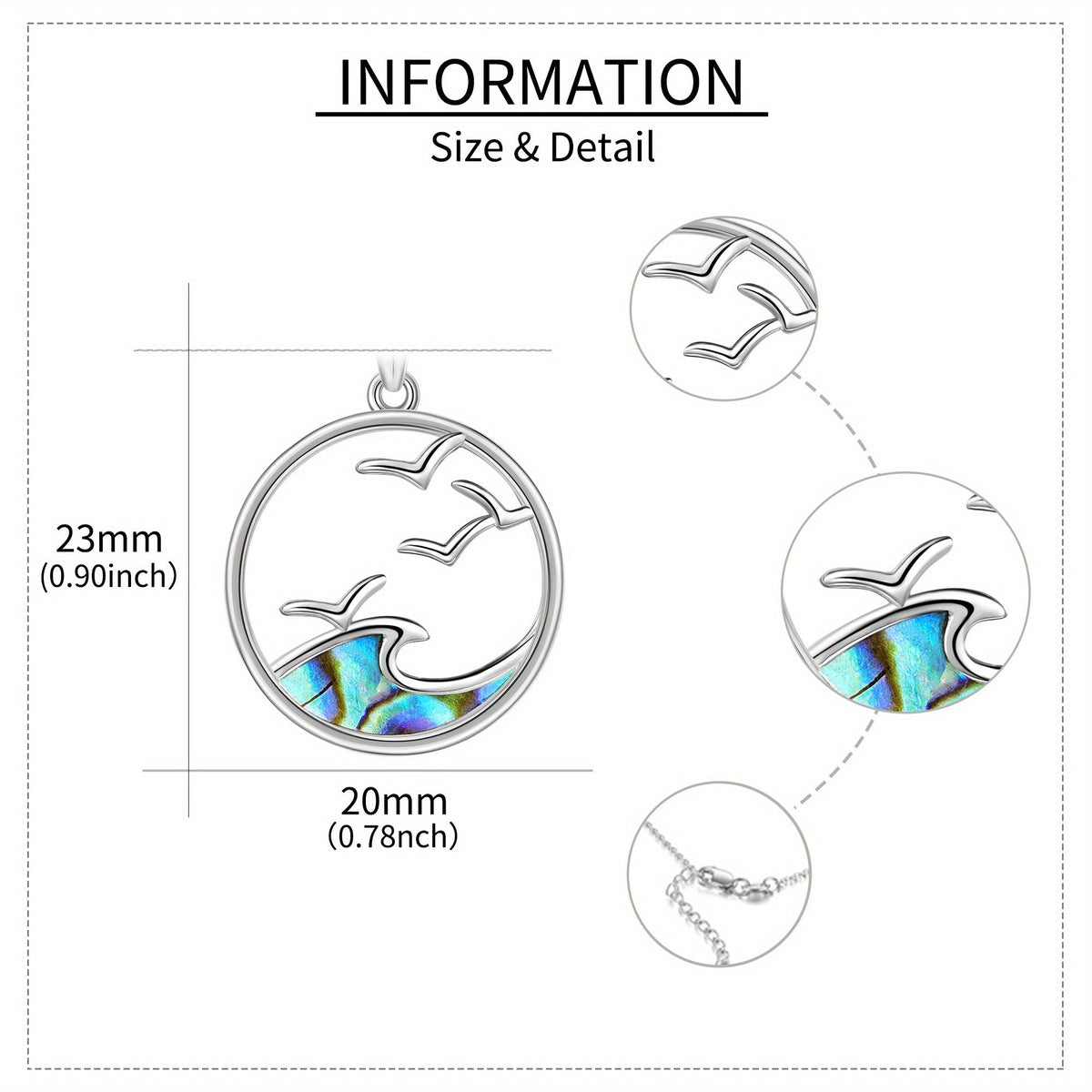 Sterling Silver Seagull & Ocean Wave Pendant Necklace