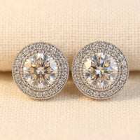 Round Cut Moissanite Halo Stud Earrings