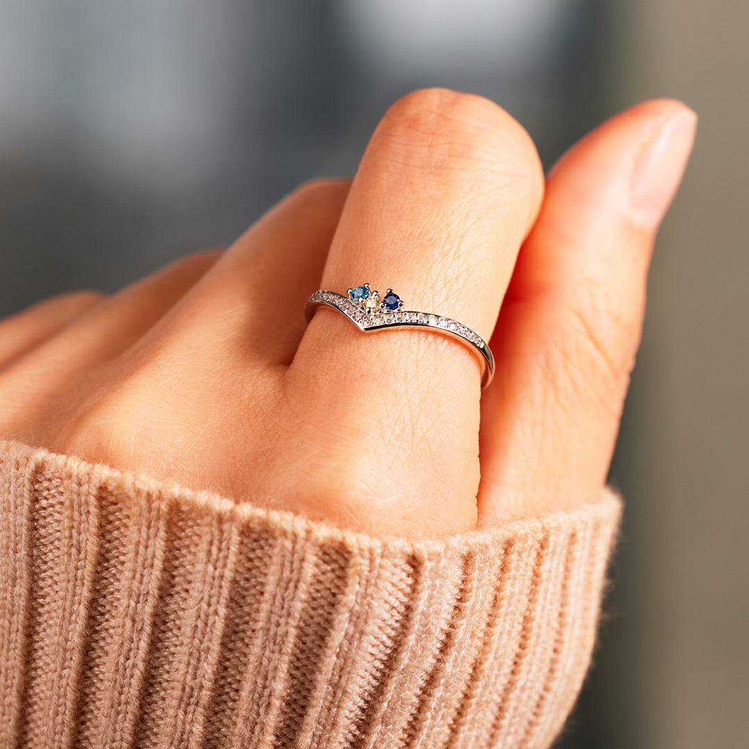 Personalized Birthstones Chevron Pavé Ring