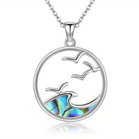 Sterling Silver Seagull & Ocean Wave Pendant Necklace