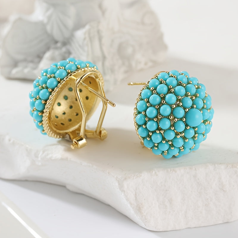 Elegant Palace Style Turquoise Cluster Stud Earrings