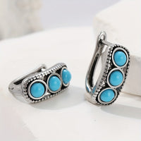 Vintage Silver Plated Turquoise Thick Hoop Earrings
