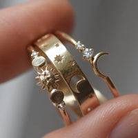 Vintage Style Half Moon Inlaid Zirconia Stackable Ring Set