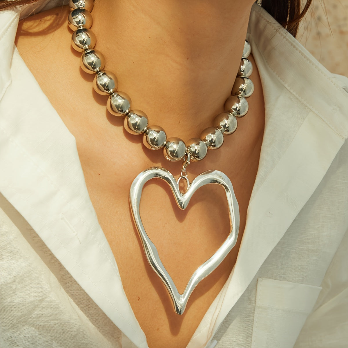 Vintage Gold Beaded Open Heart Pendant Necklace