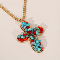 Bohemian Vibrant Colorful Turquoise Cross Pendant Necklace