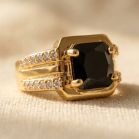 Retro Black Zirconia Wide Band Ring