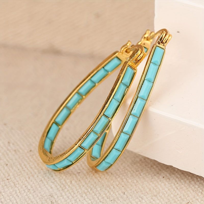 U-Shaped Earrings with Square Synthetic Turquoise