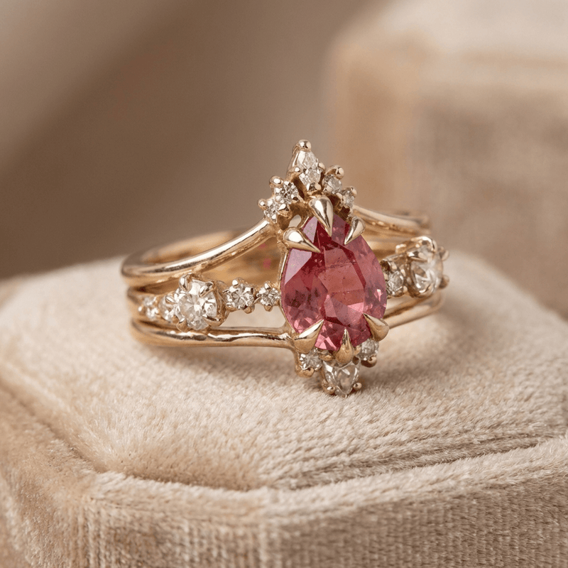 Elegant Garnet Crystalline Gold Ring