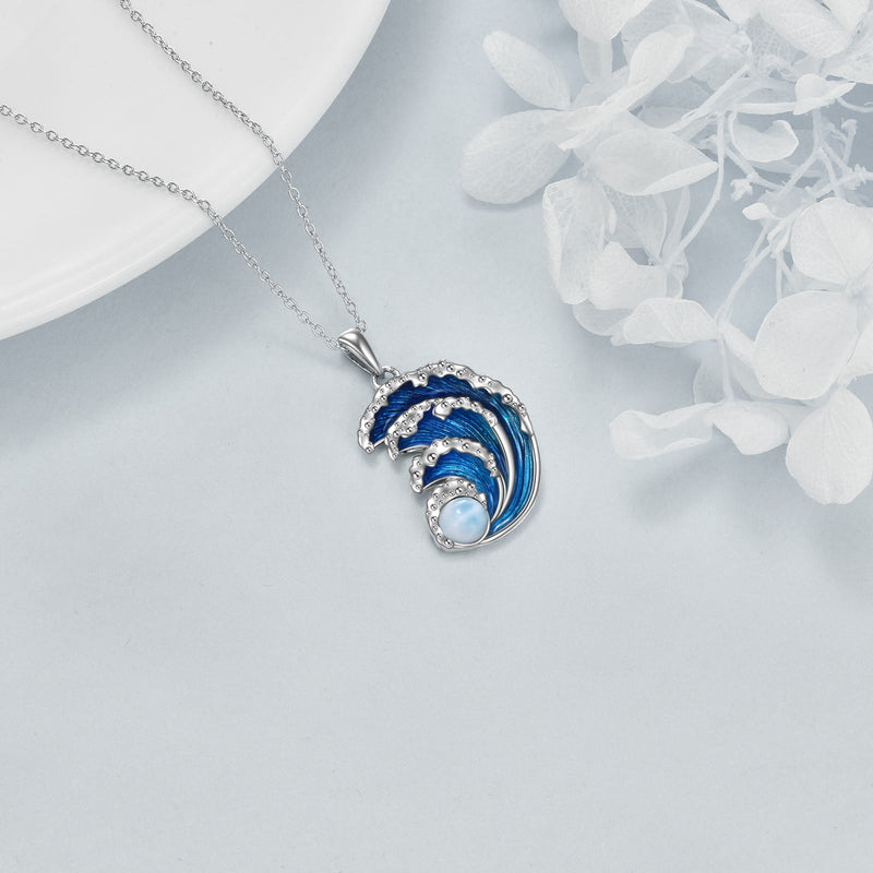 Elegant Ocean Wave Pearl Pendant Necklace