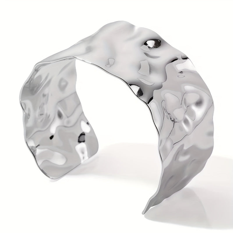 Elegant Polished Sculptural Wide Cuff Bracelet