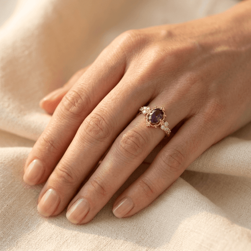 Elegant Purple Zirconia Inlaid Engagement Ring