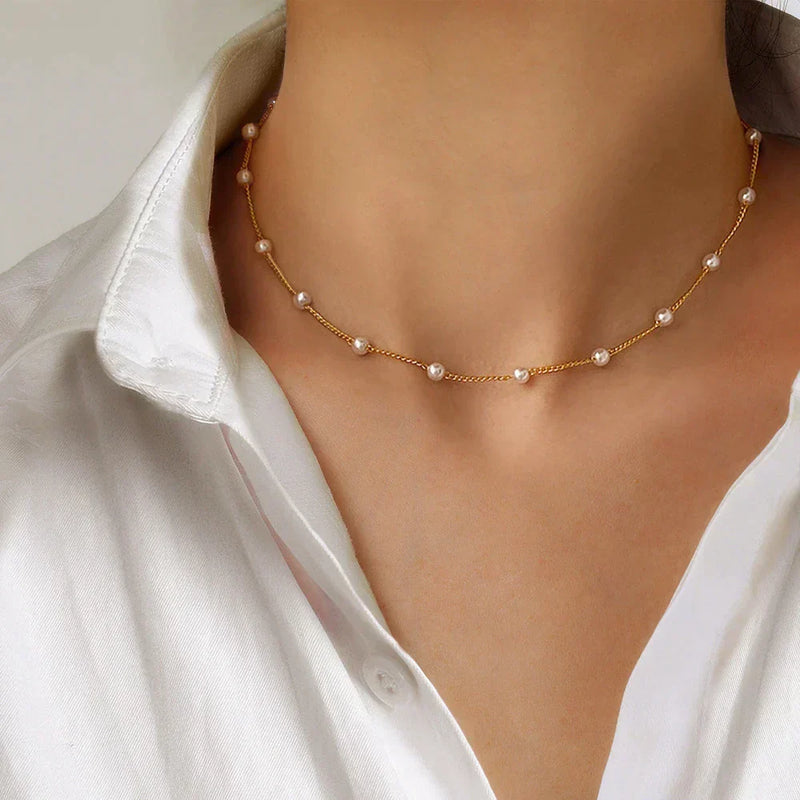 Elegant Small Pearl Gold Plated Necklace