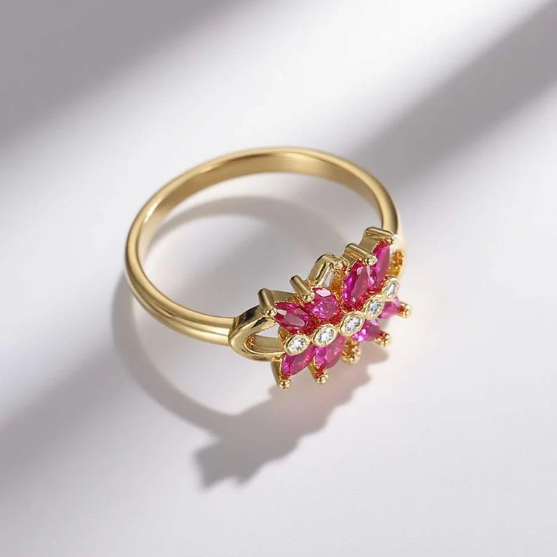 Elegant Vintage Design Cubic Zirconia Ruby Flower Wrap Ring Ring