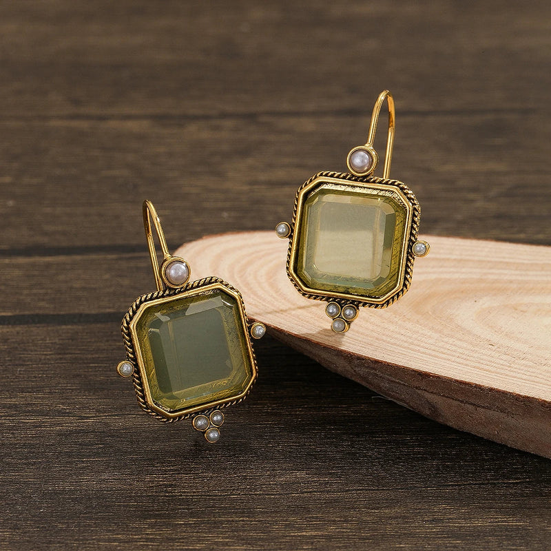 Elegant Vintage Geometric Pearl Pendant Drop Earrings