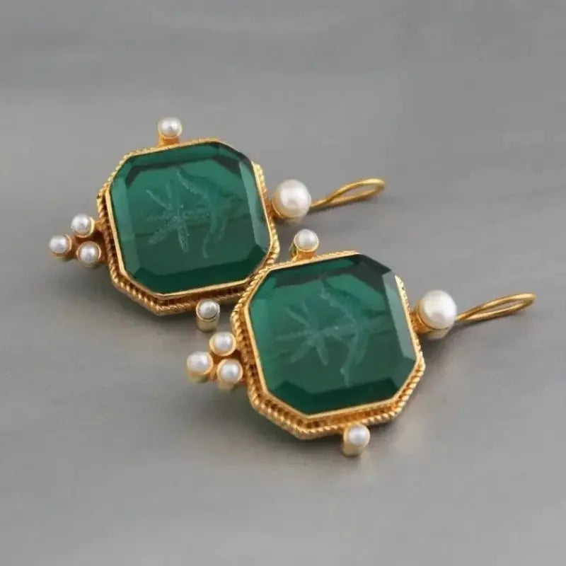 Elegant Vintage Geometric Pearl Pendant Drop Earrings