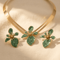 Floral Necklace Stud Earrings Jewelry Set