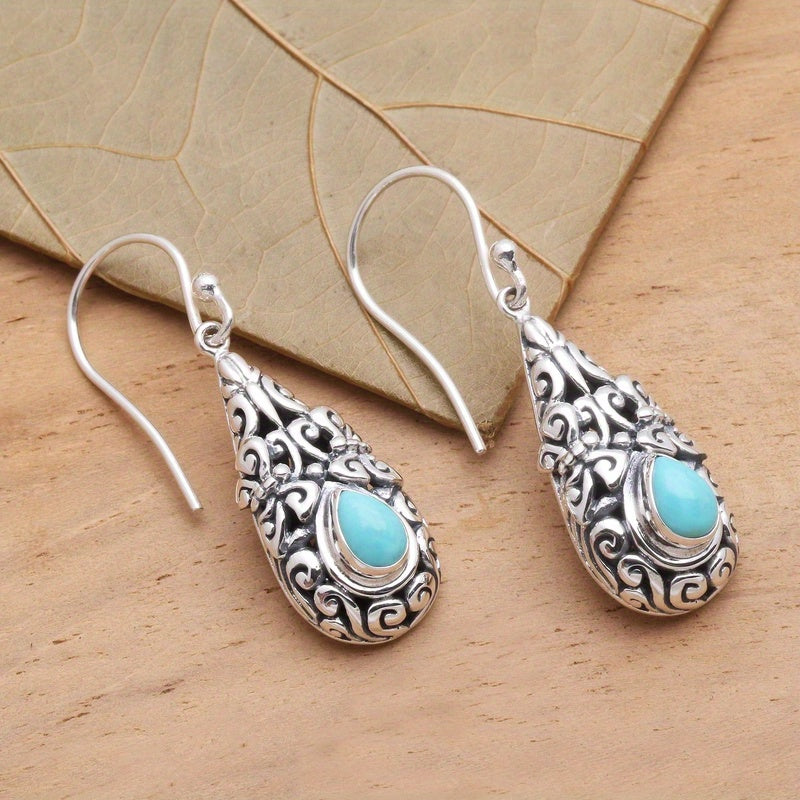 Vintage Boho Style Turquoise Filigree Teardrop Earrings