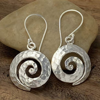 Artisan Spiral Hammered Silver Drop Earrings