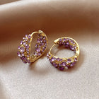 Elegant Purple Crystal Zirconia Gold Plated Hoop Earrings