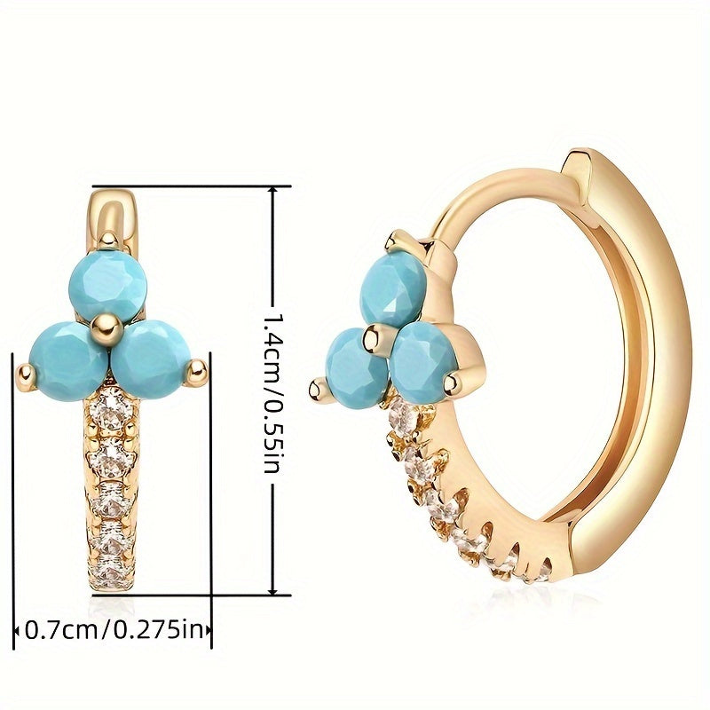Retro Bohemian Style Synthetic Zirconia Blue Hoop Earrings