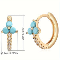 Retro Bohemian Style Synthetic Zirconia Blue Hoop Earrings