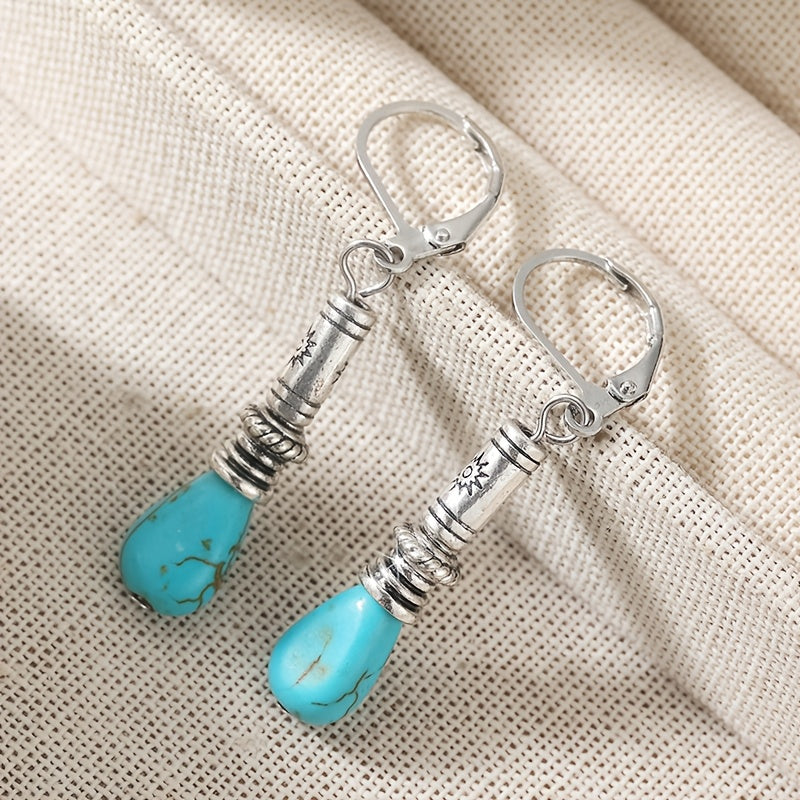 Vintage Bohemian Tibetan Silver Turquoise Earrings