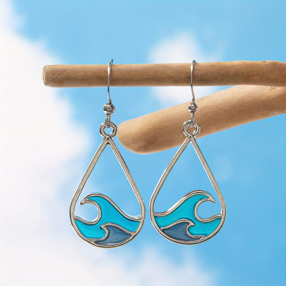 Blue Ocean Wave Teardrop Earrings
