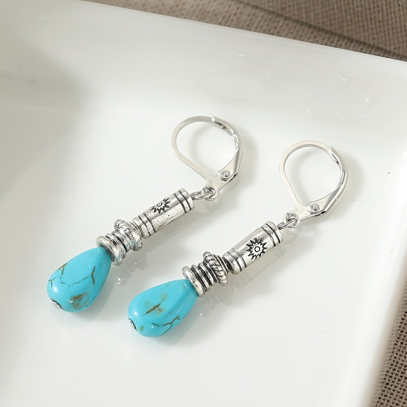 Vintage Bohemian Tibetan Silver Turquoise Earrings