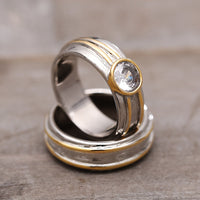 Bohemian Vintage Zirconia Wide Two-Tone Rings Set