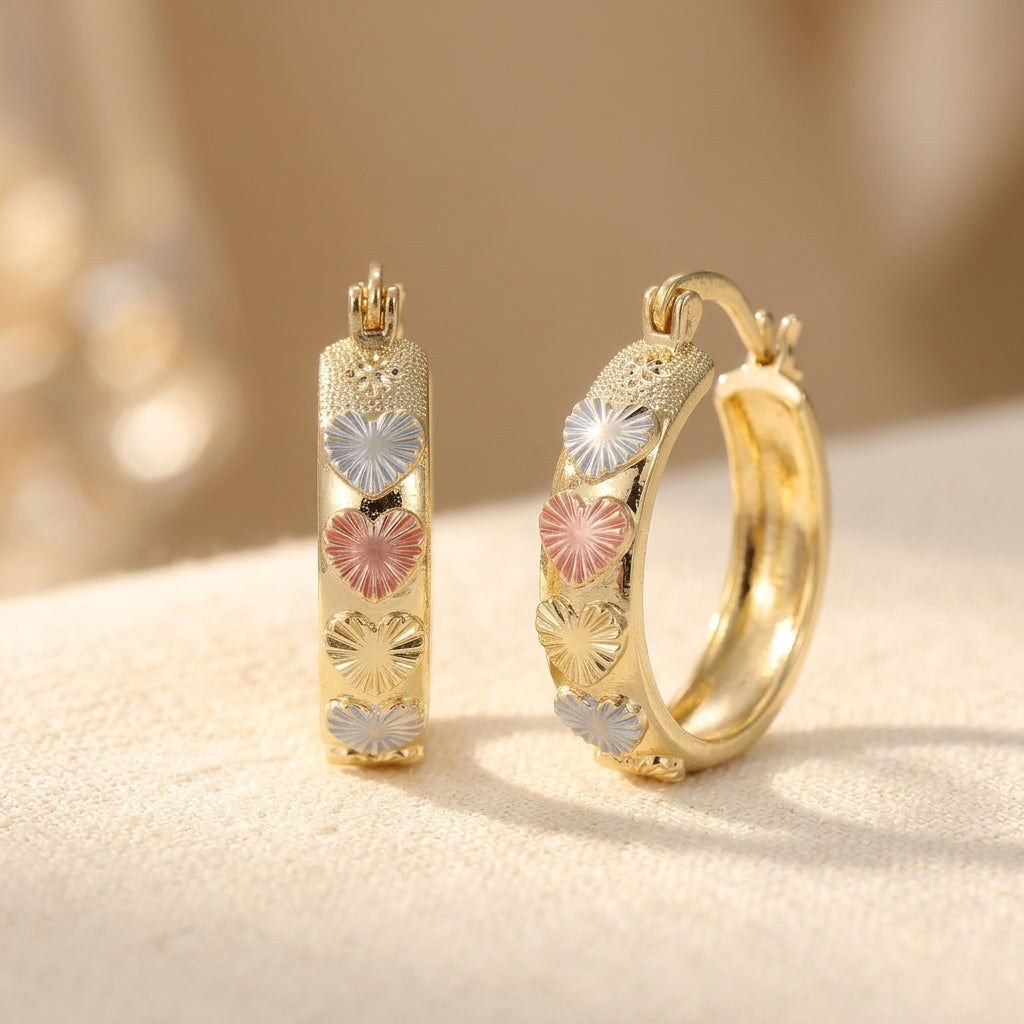 Heart Shaped Cubic Zirconia Gold Stud Earrings