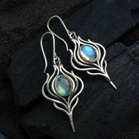 Vintage Bohemian Moonstone Leaf Drop Earrings