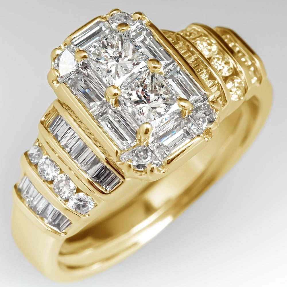 Elegant Silver Plated Bridal Style Square Zirconia Ring
