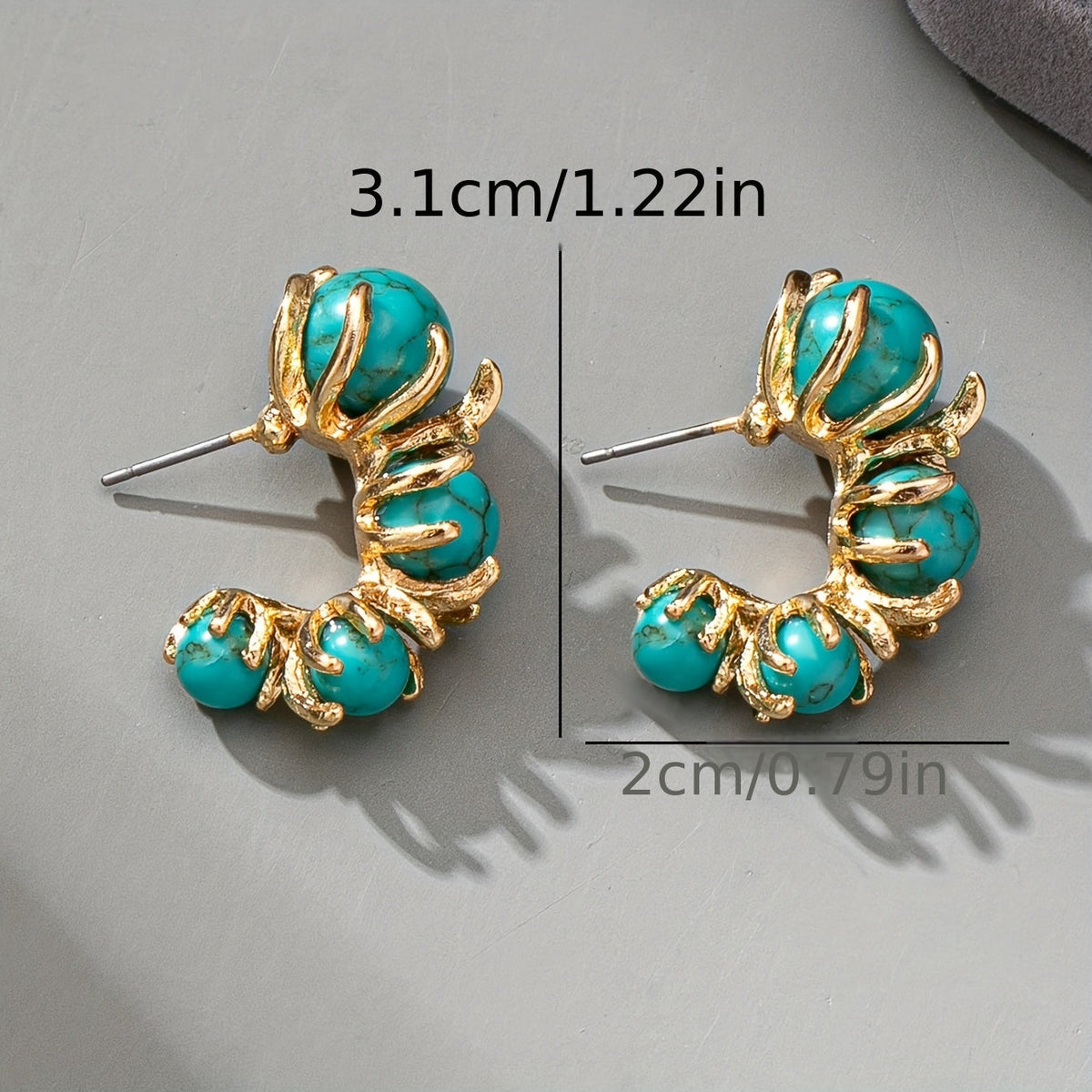 Classic Gold Turquoise Plated Triple Stone Dangle Earrings