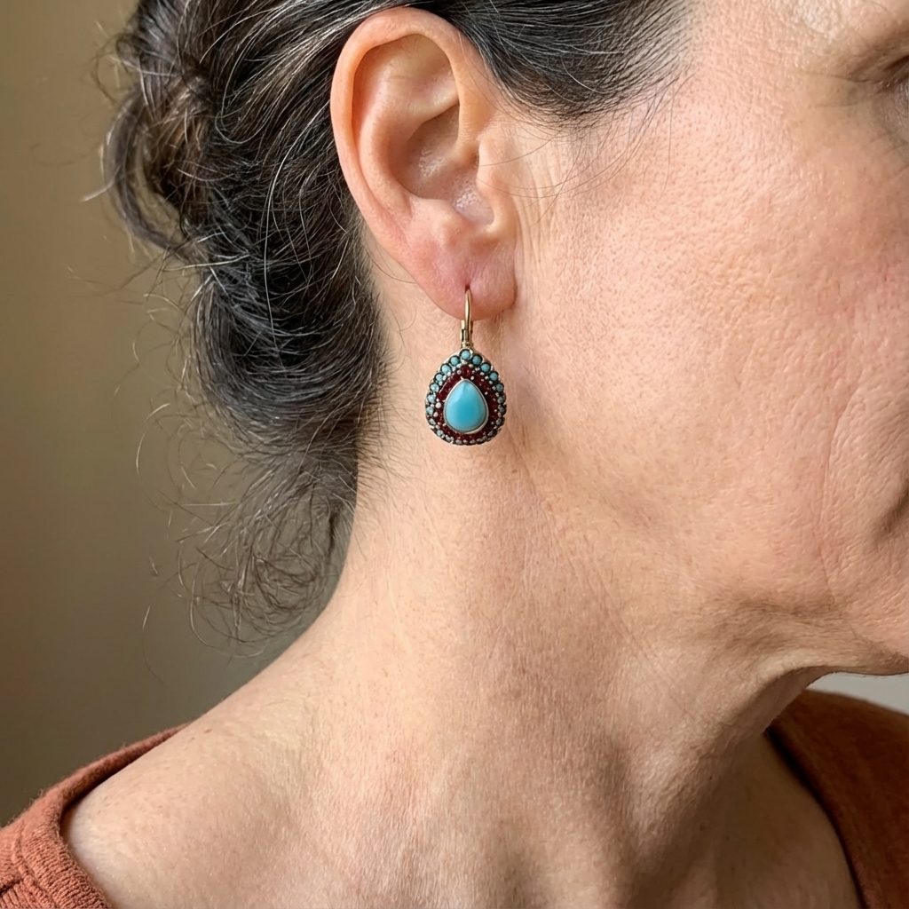 Vintage Teardrop Turquoise Halo Drop Earrings