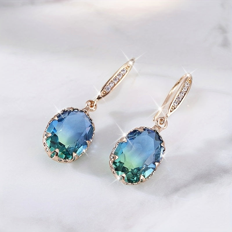 Elegant Vintage Inspired Oval Green Crystal Drop Earrings