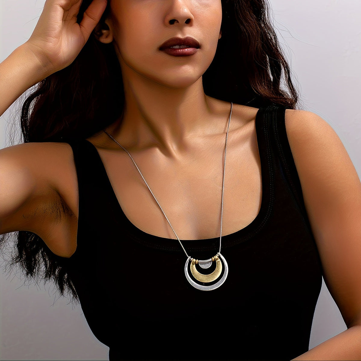 Modern Mixed-Metal Abstract Pendant Necklace