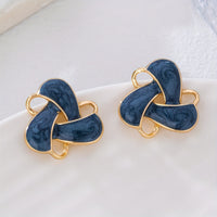 Navy Enamel Knot Stud Earrings with Gold Accents