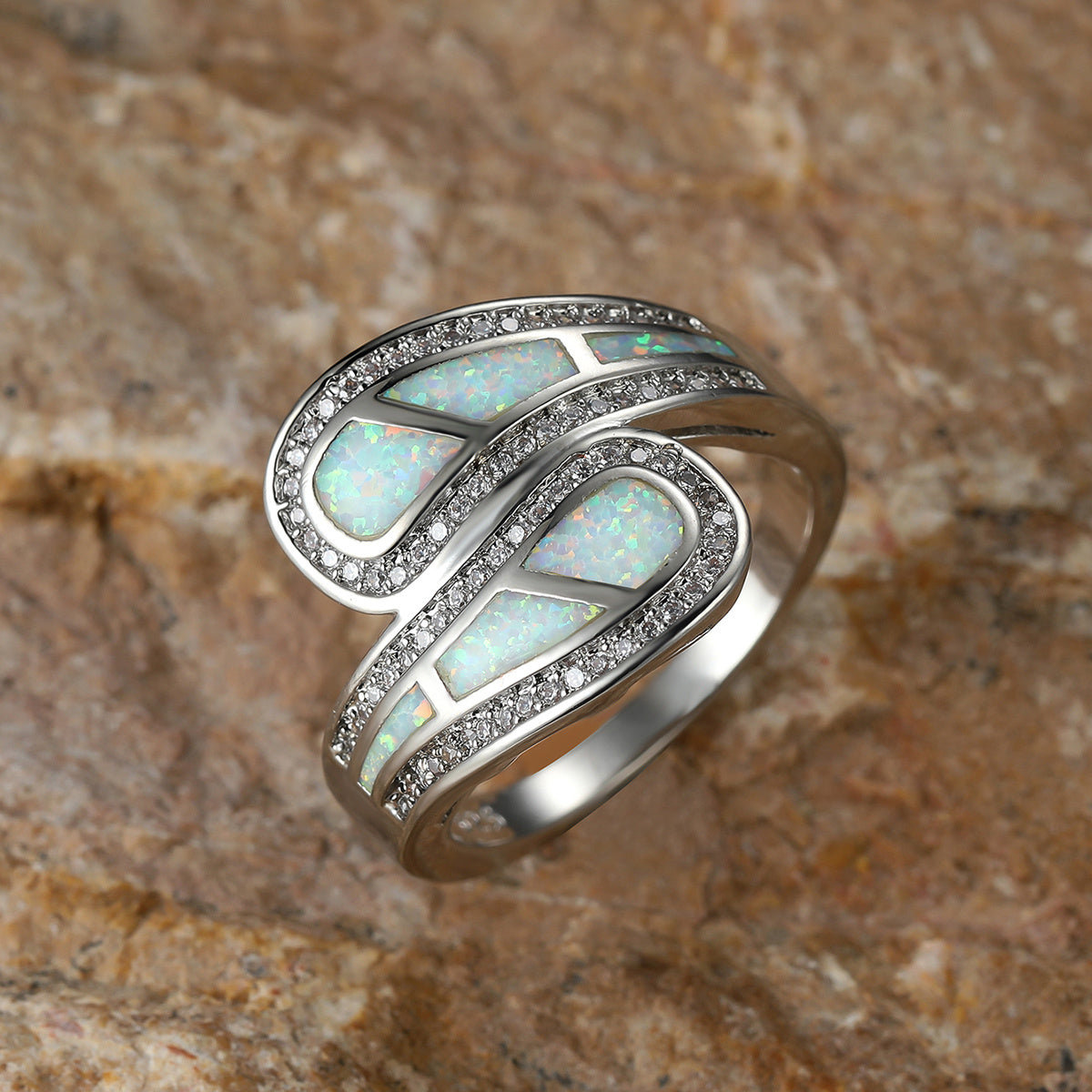 Vintage Boho White Opal Stone Ring