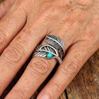 Boho Feather Turquoise Sterling Silver Ring