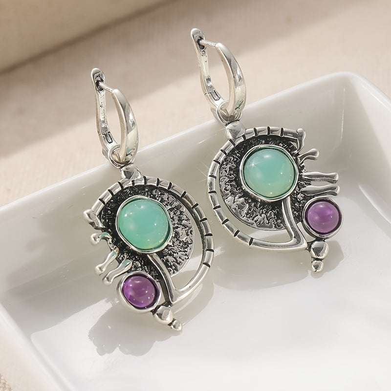 Bohemian Green Zirconia & SilverPlated Artisan Drop Earrings