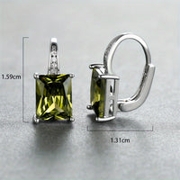 Vintage Rectangular Cut Green Zirconia Stone Stud Earrings
