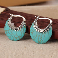 Turquoise Crescent Silver Plated Hoop Earrings