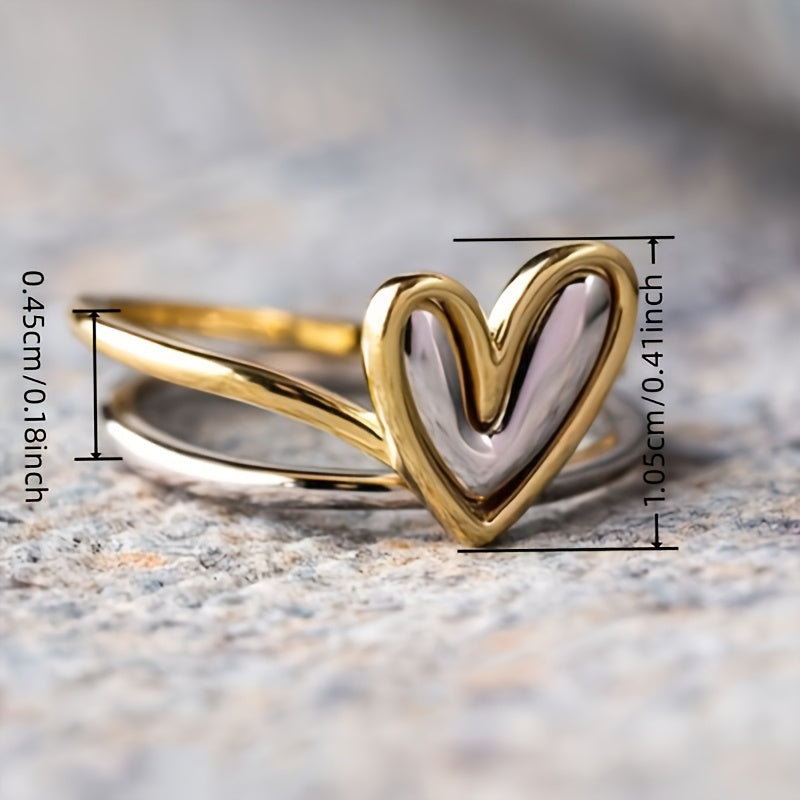Vintage Metallic Style Two Tone Heart Rings