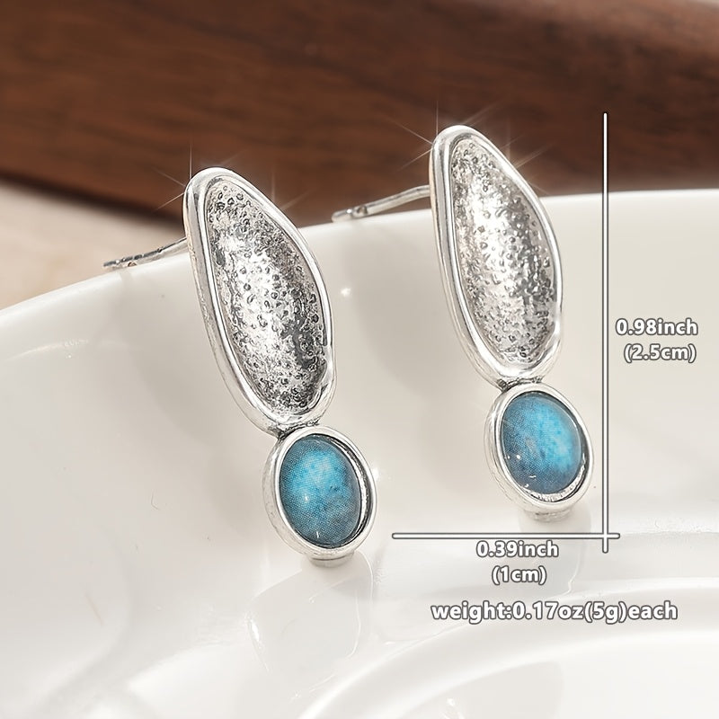 Vintage Style Silver Plated Oval Drop Earrings