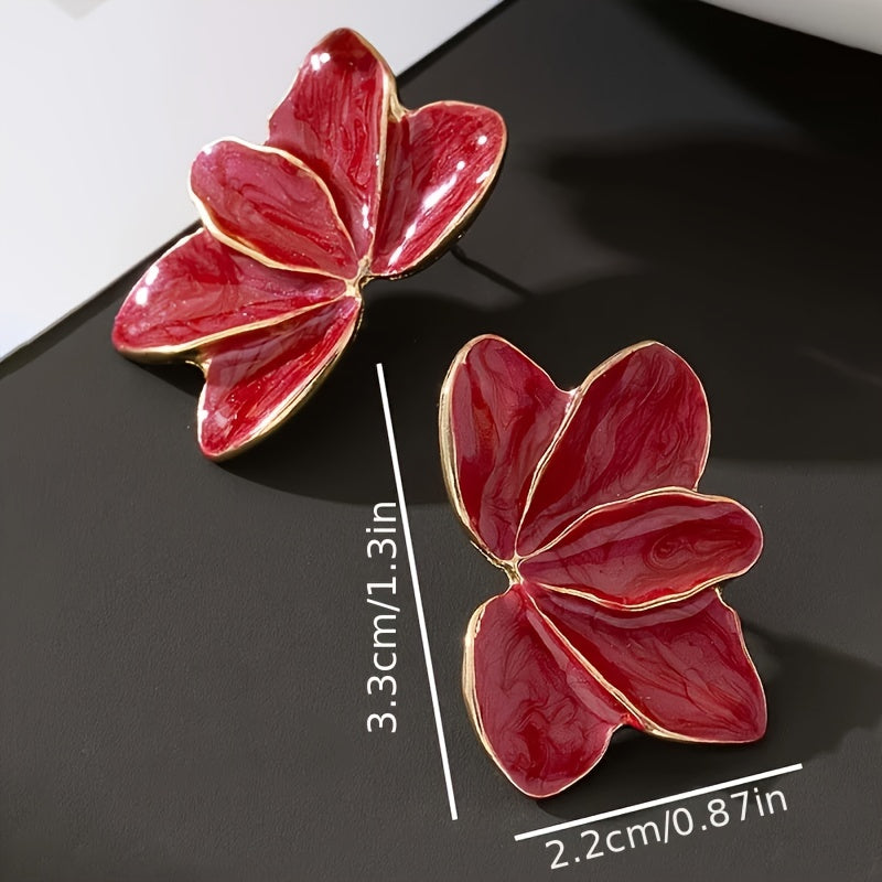 Vintage Green Leaf Enamel Stud Earrings