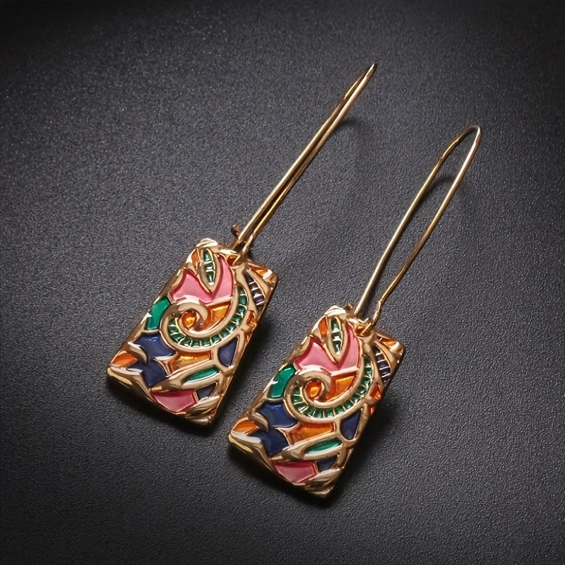 Vintage Long Colorful Enamel Drip Glaze Drop  Earrings